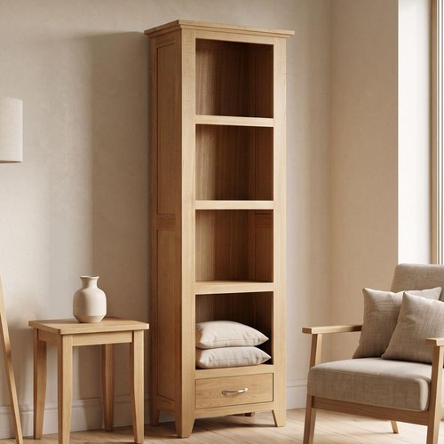 Solid oak narrow bookcase - oak,