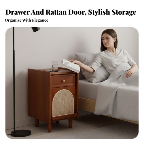 Narrow rattan bedside cabinet - rattan,